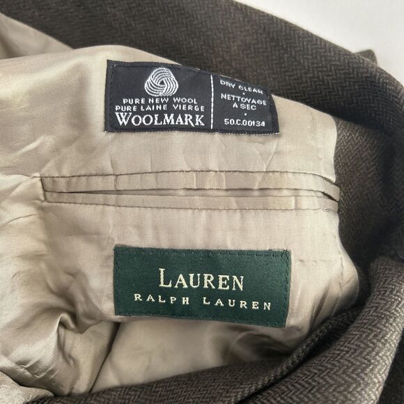 Lauren Ralph Lauren Sports Coat Mens 44L Herringbone Three Button Blazer - Picture 11 of 16